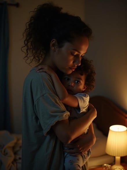 Mãe acolhendo bebê durante a madrugada